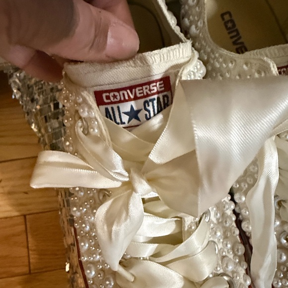 Converse Cream Pearl Embellished Sneakers - Bridal - Picture 2 of 7